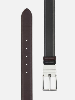 Black/Chocolate Reversible Leather Belt