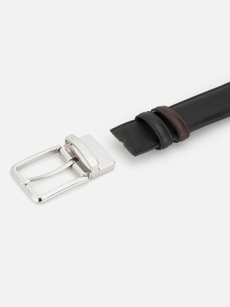 Black/Chocolate Reversible Leather Belt