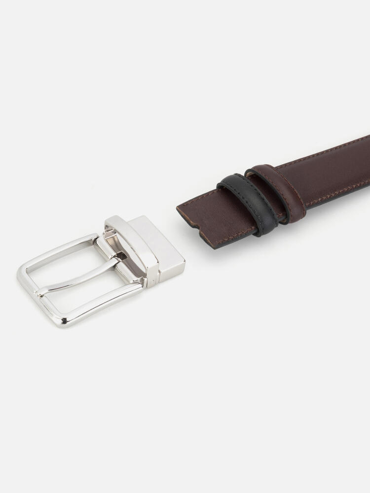 Black/Chocolate Reversible Leather Belt