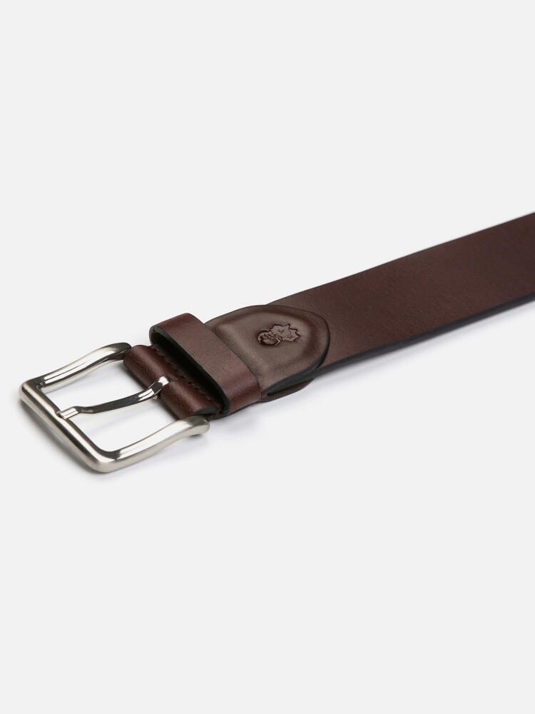 Dark brown leather belt with pattern