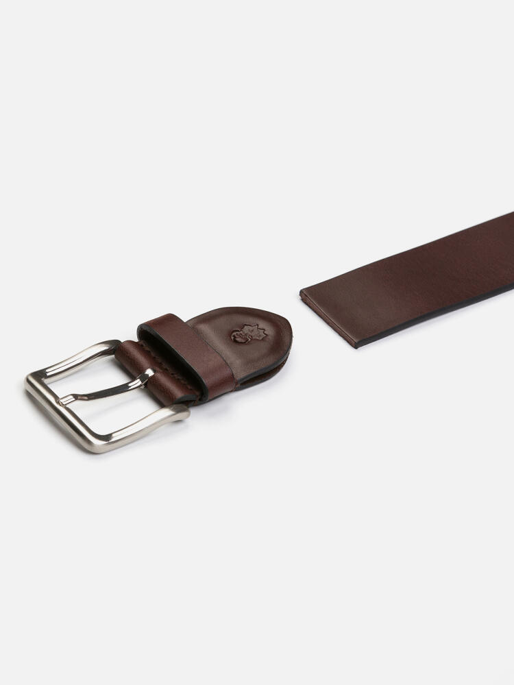 Dark brown leather belt with pattern