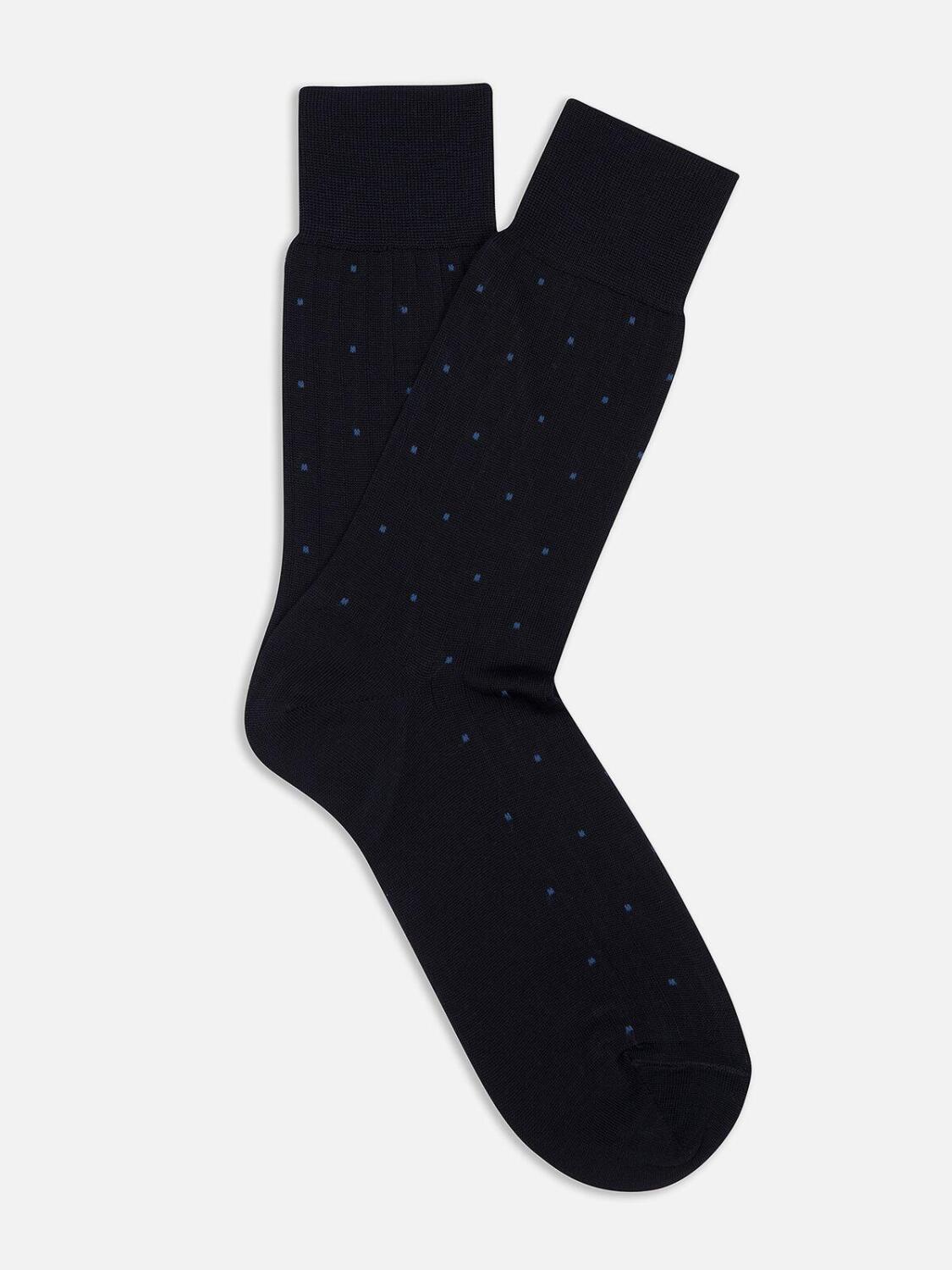 Chaussette en fil d'ecosse marine à pois ciel