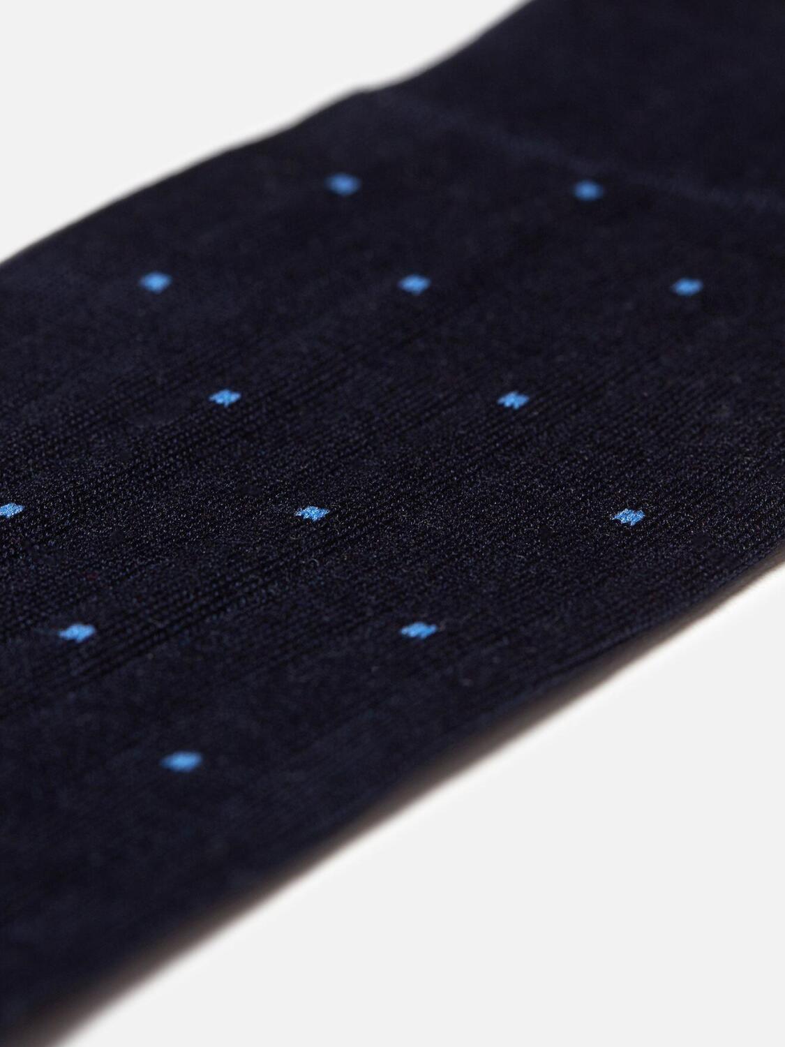 Chaussette en fil d'ecosse marine à pois ciel