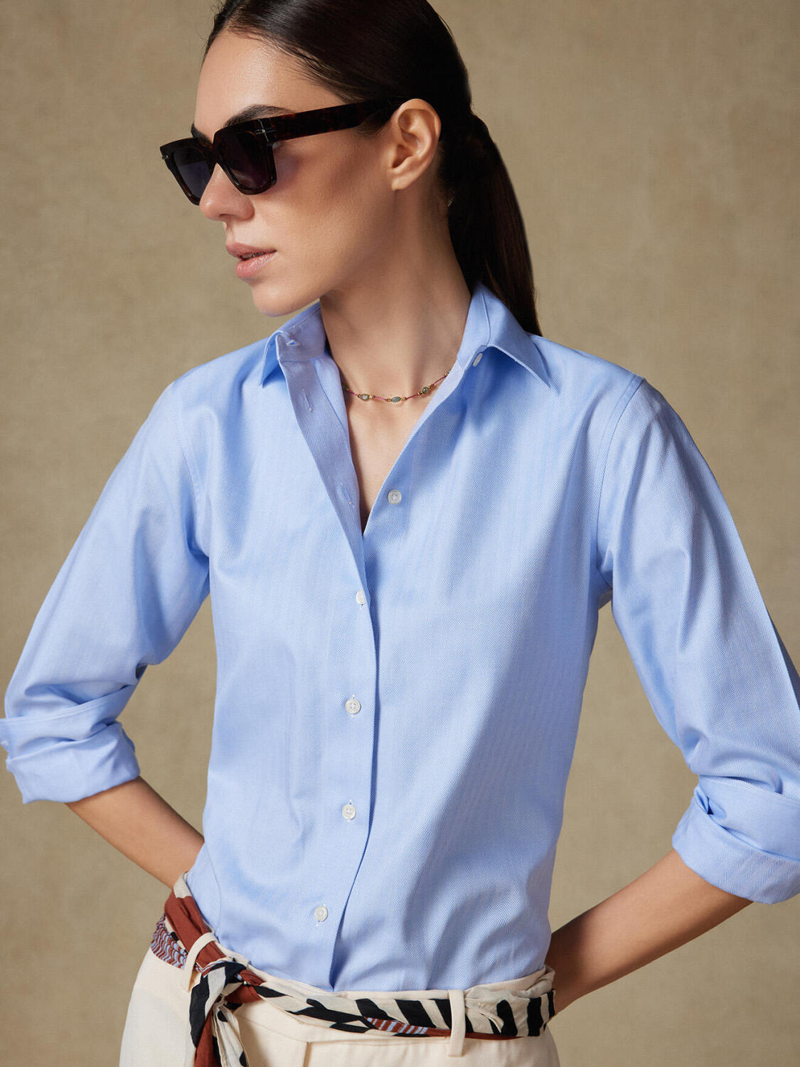 Camisa Albane Sky Herringbone