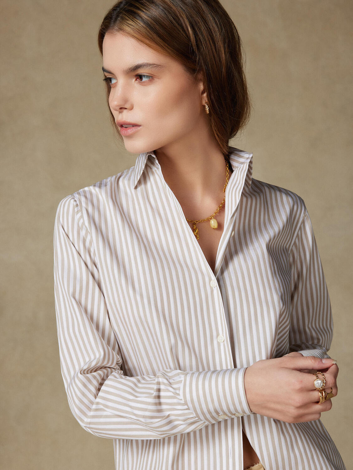 Albane Sand Stripe Poplin Shirt