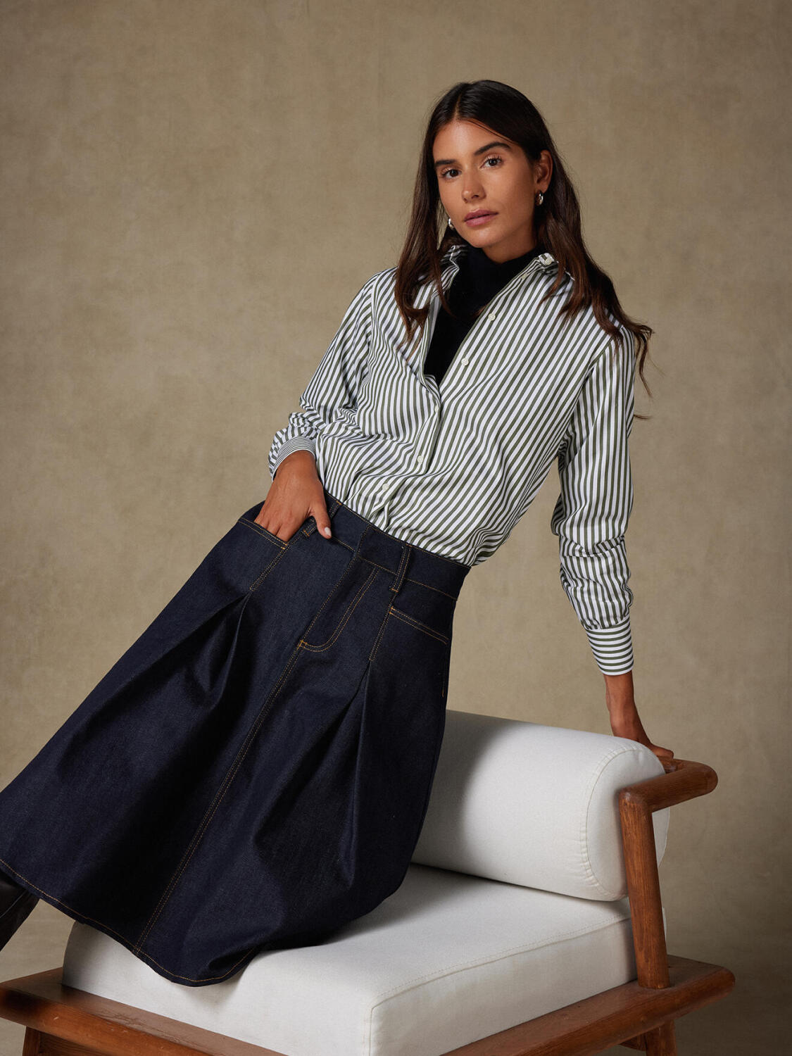 Chemise Albane &agrave; rayures kaki