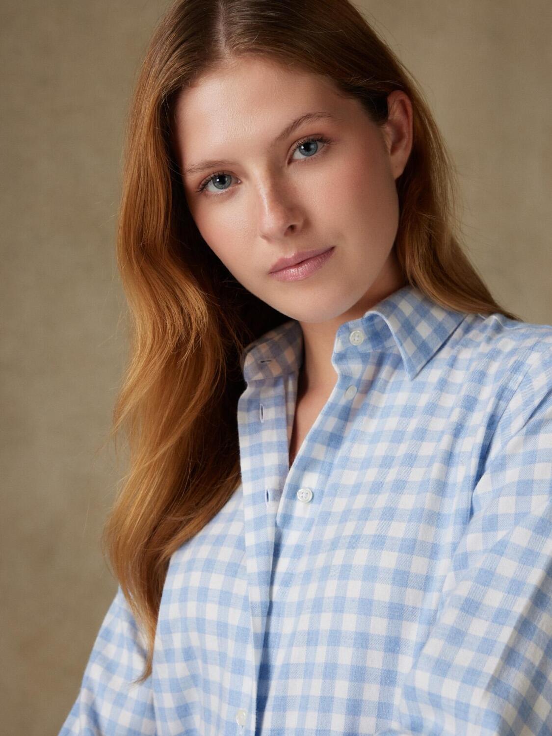 Albane hemels geruit flanel overhemd