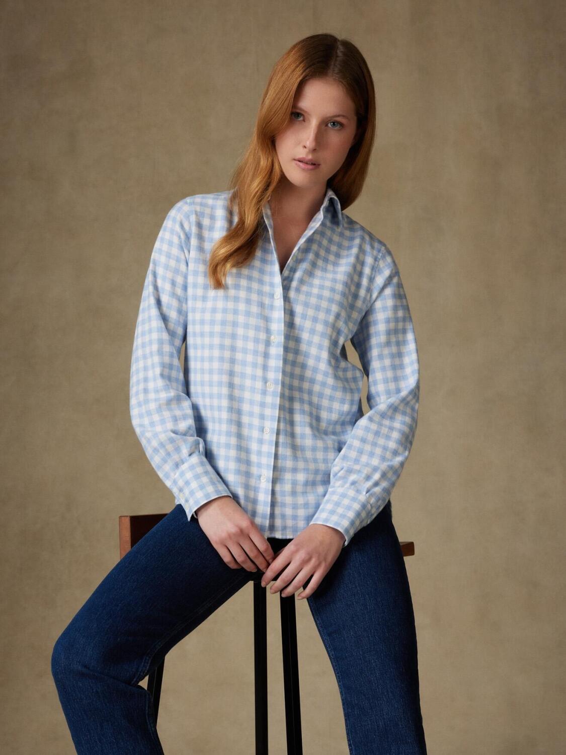 Albane hemels geruit flanel overhemd