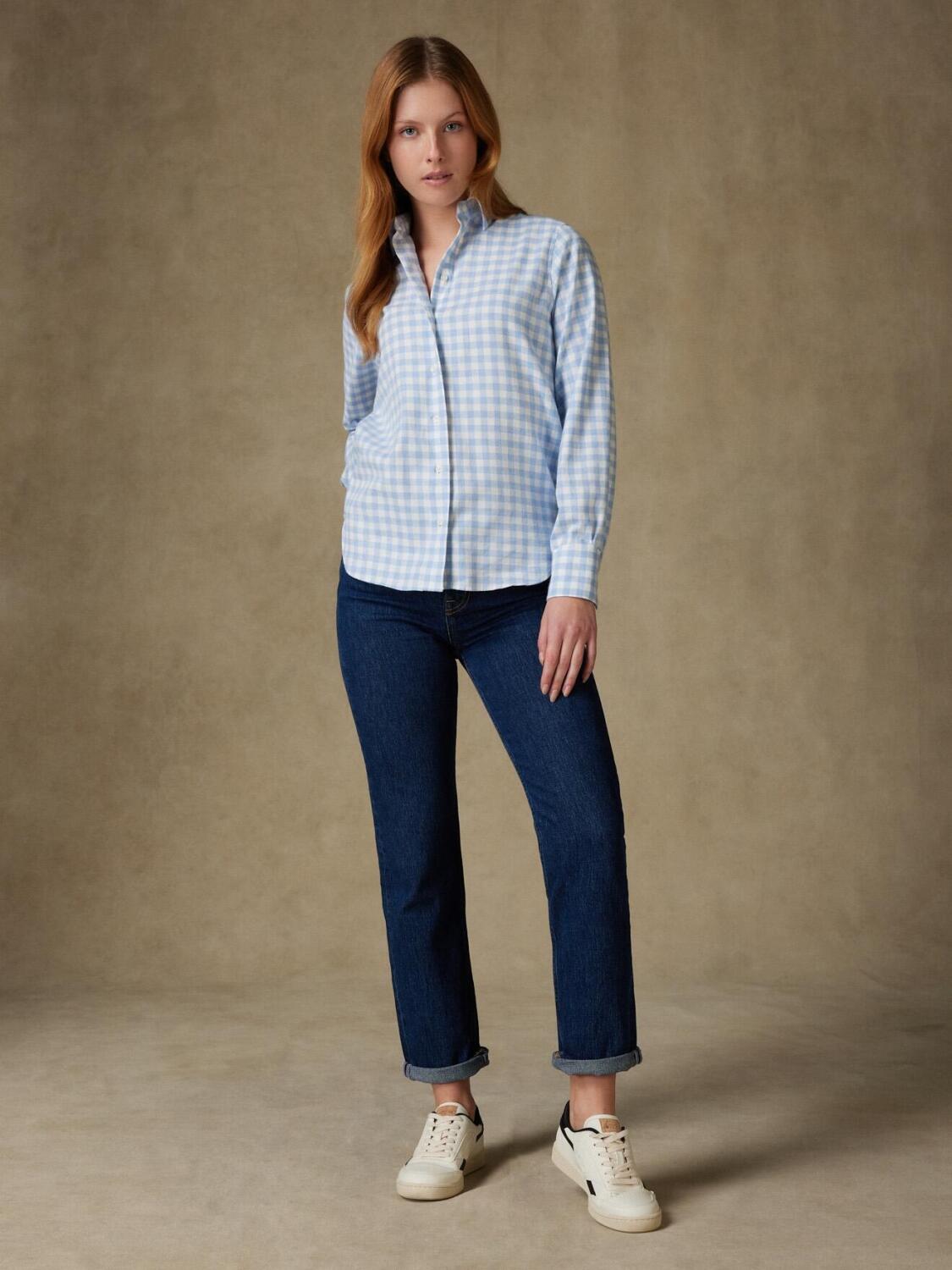 Albane hemels geruit flanel overhemd