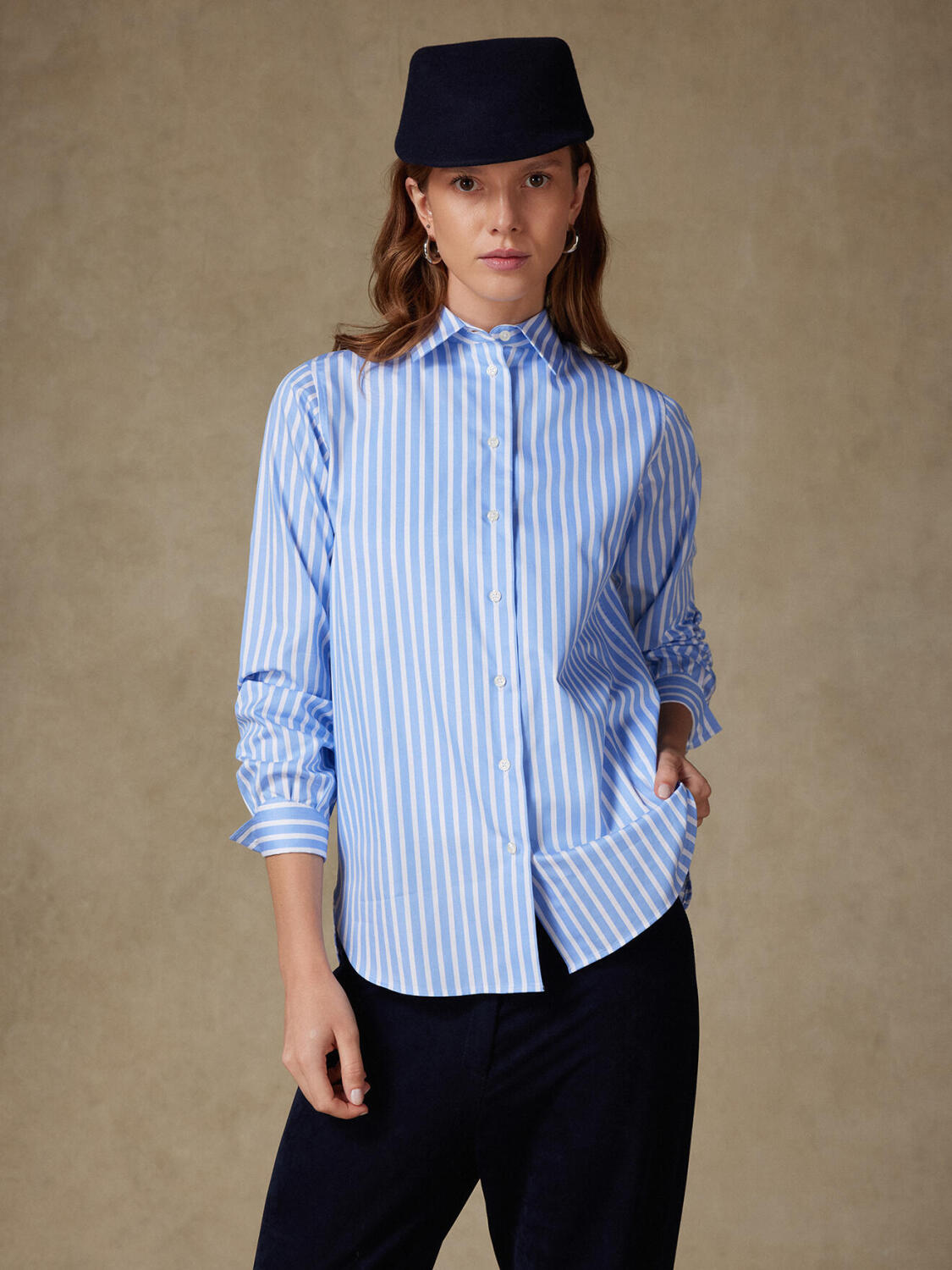 Chemise Albane en chevron &agrave; rayures ciel