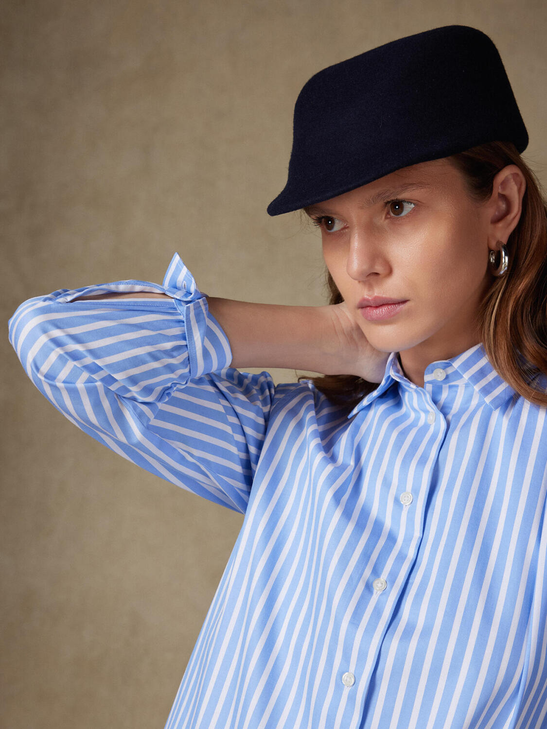Chemise Albane en chevron &agrave; rayures ciel