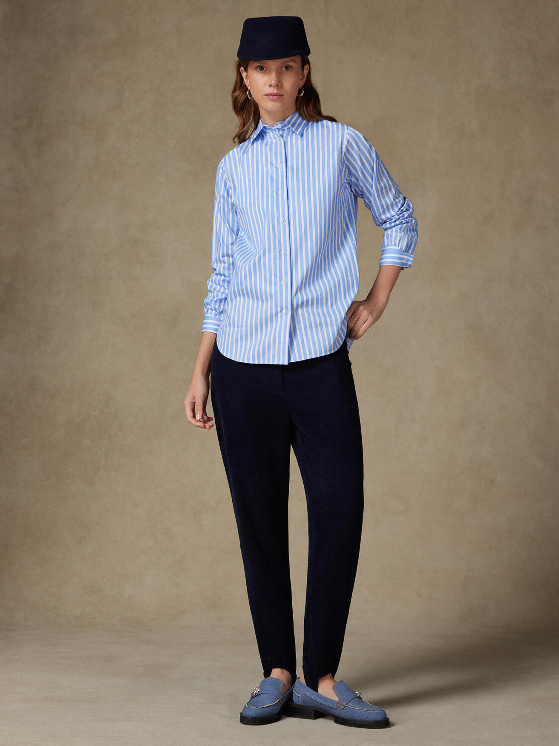 Chemise Albane en chevron &agrave; rayures ciel