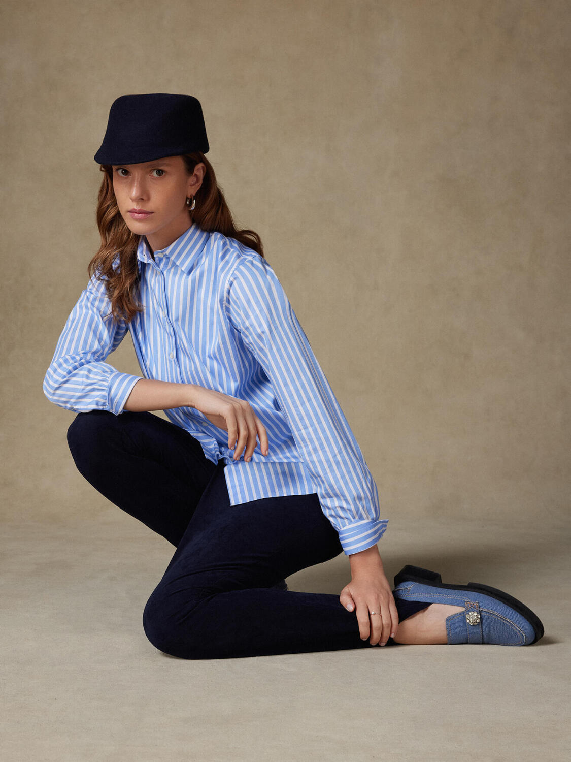 Chemise Albane en chevron &agrave; rayures ciel
