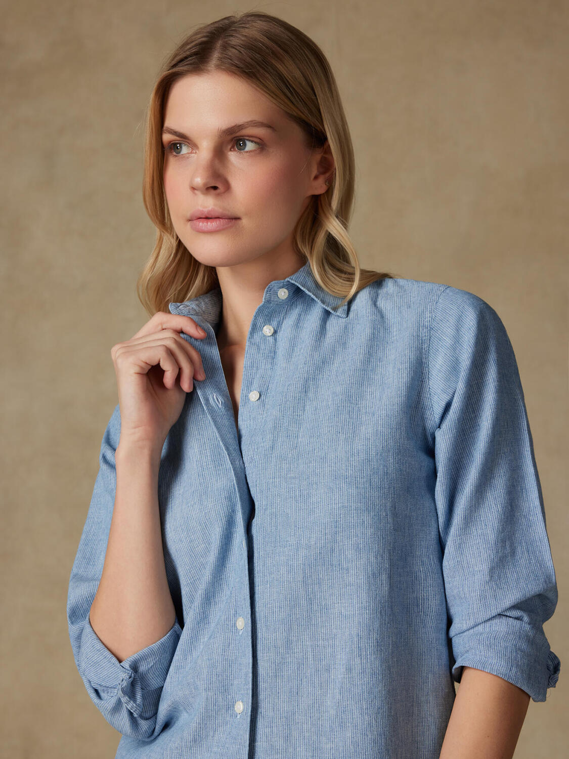 Albane hemels streep linnen overhemd