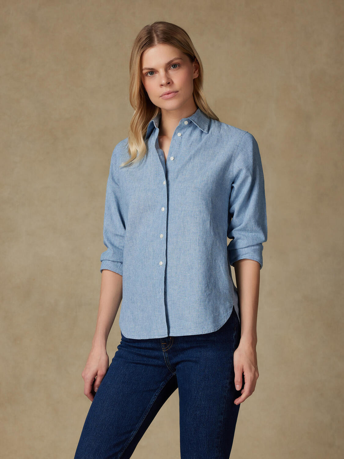 Albane hemels streep linnen overhemd