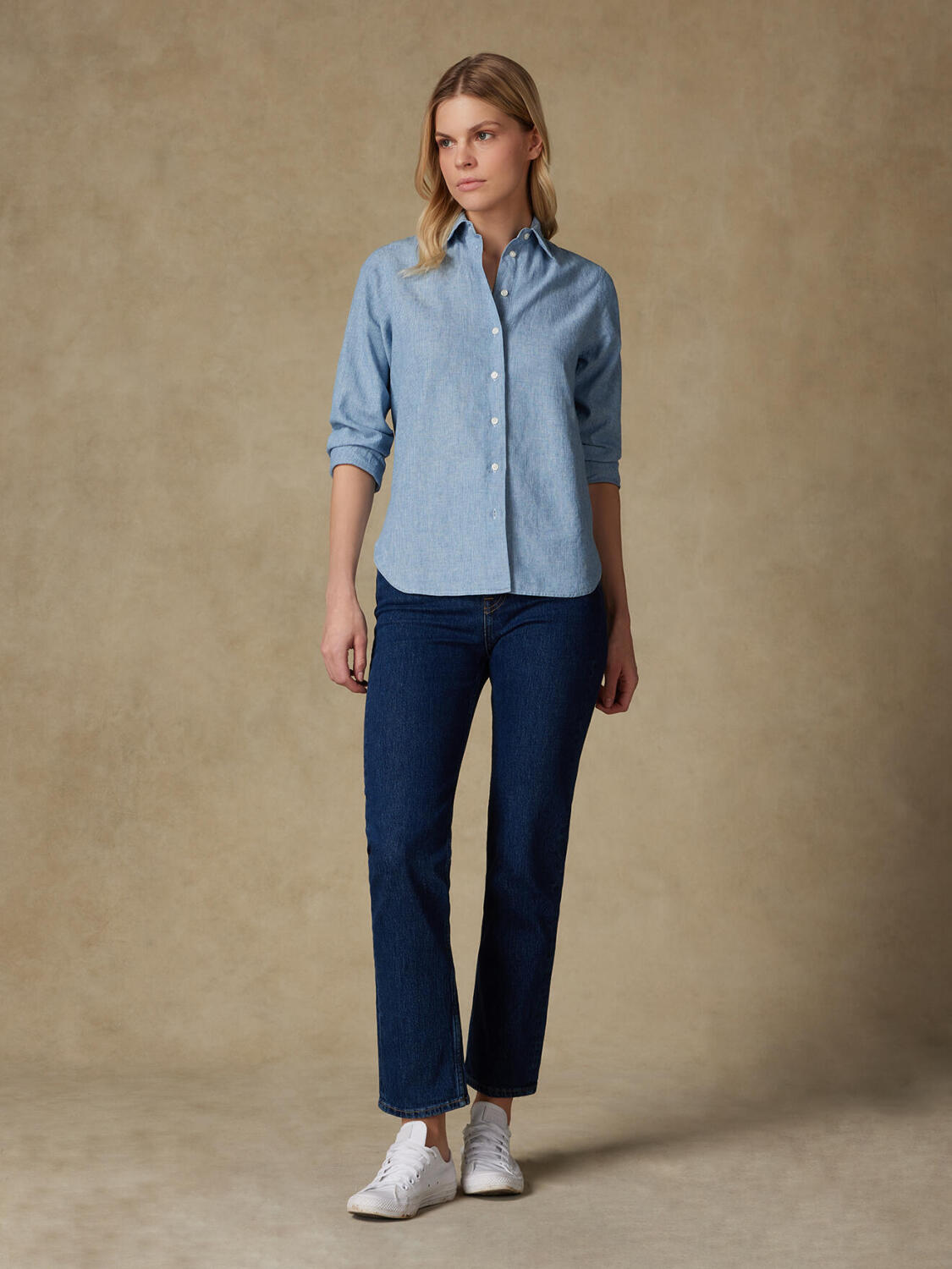 Albane hemels streep linnen overhemd