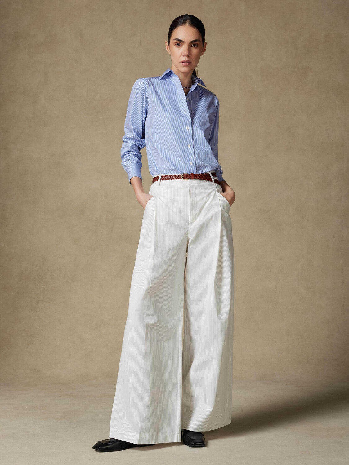 Albane blauw gestreept poplin overhemd