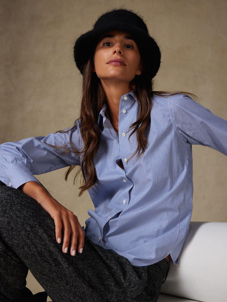 Albane Camicia in popeline a righe blu scuro