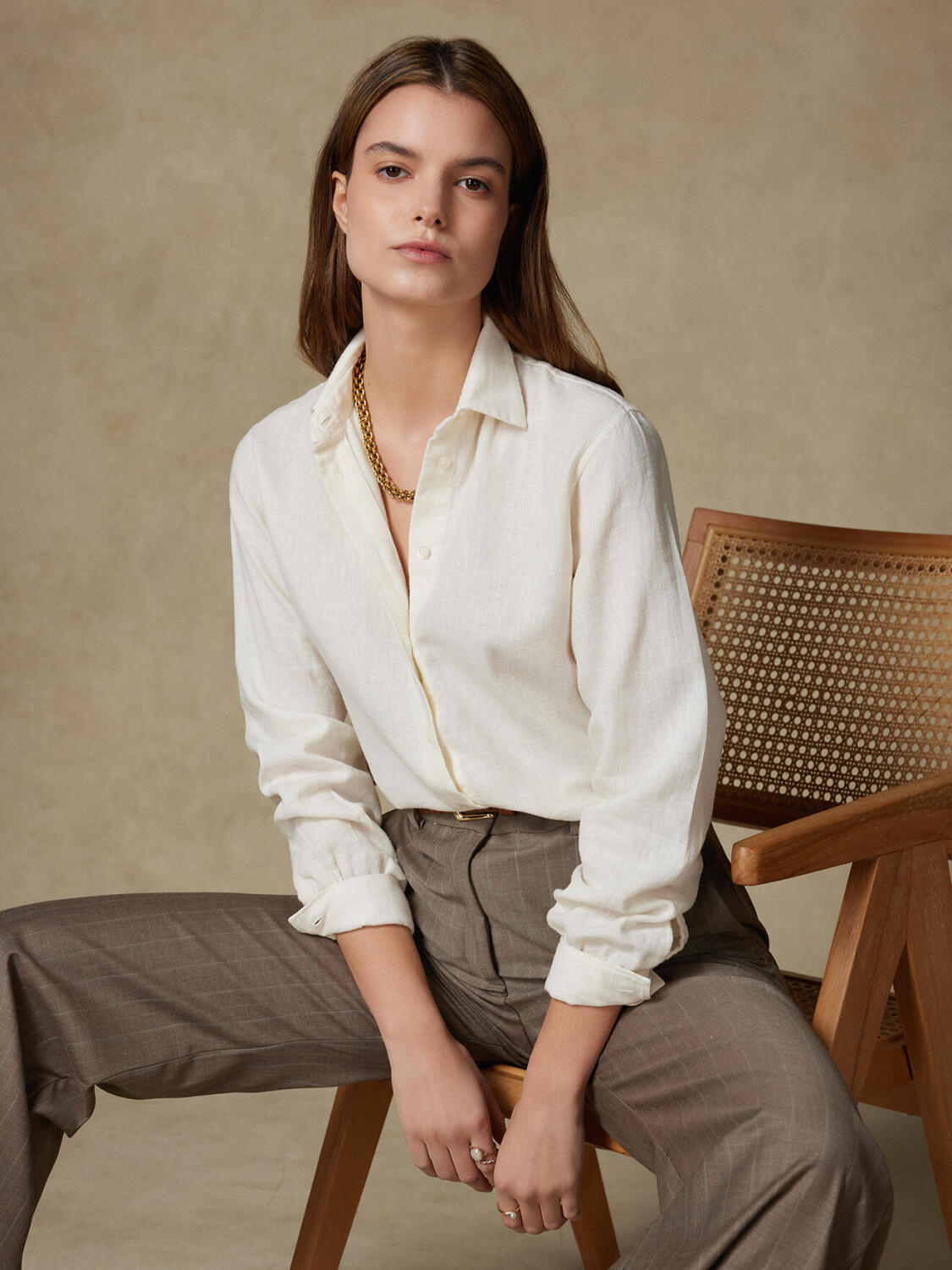 Camisa Albane de lino blanco roto