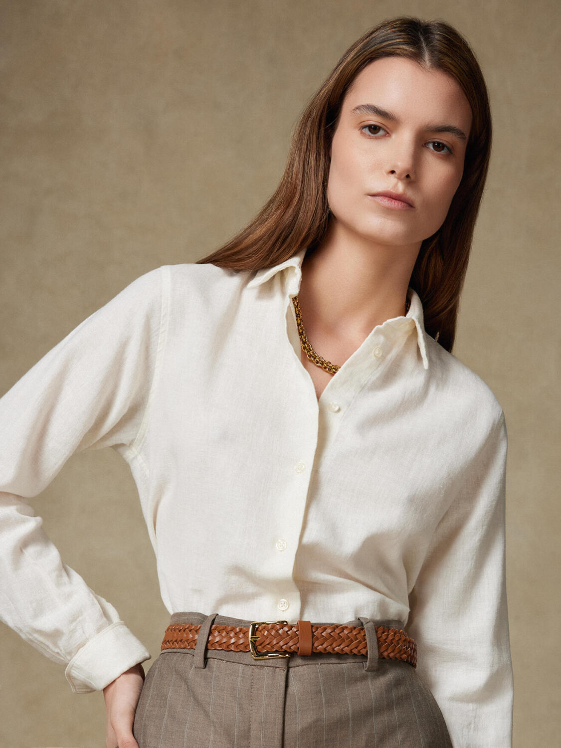 Camisa Albane de lino blanco roto