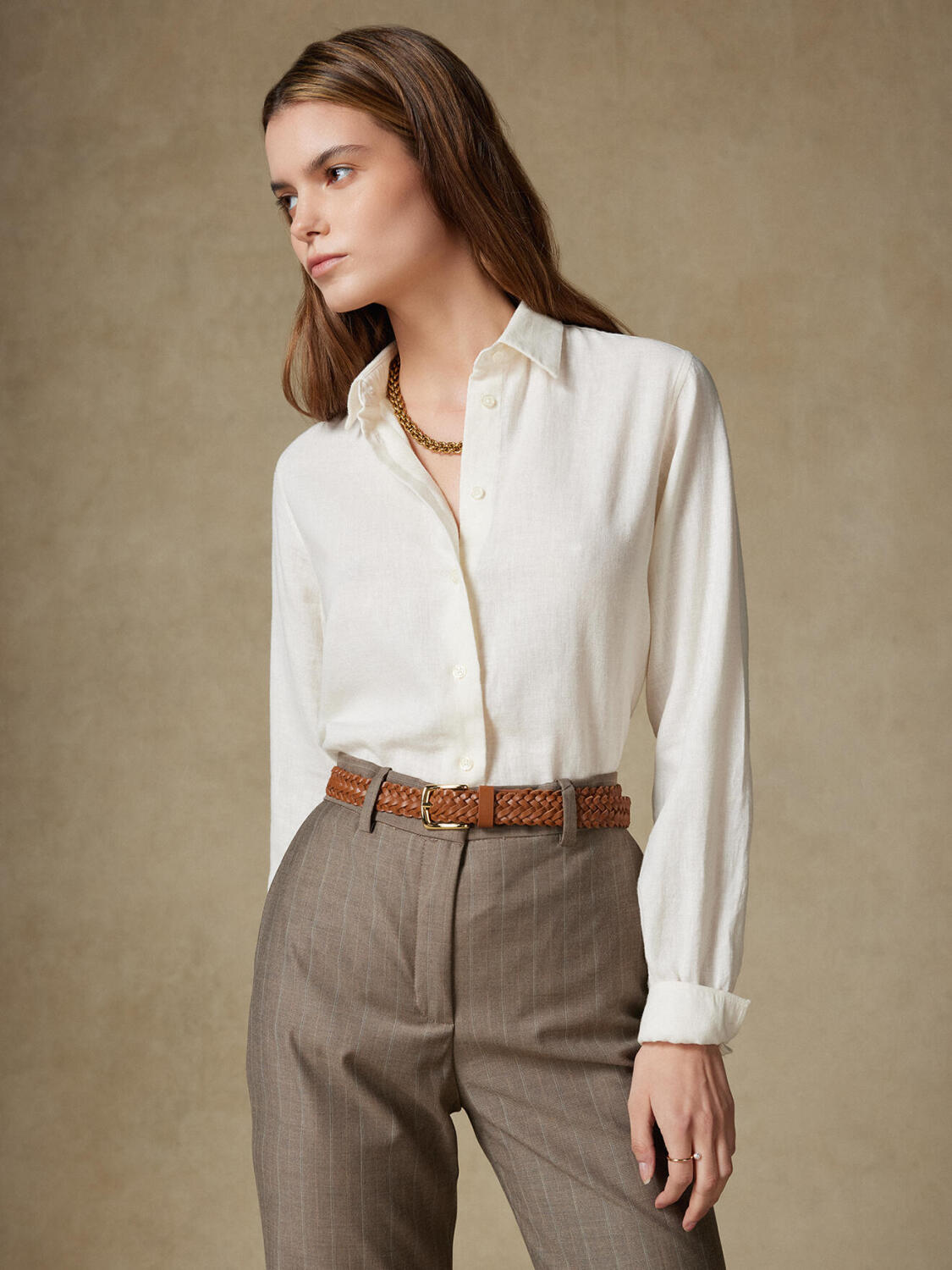 Camisa Albane de lino blanco roto