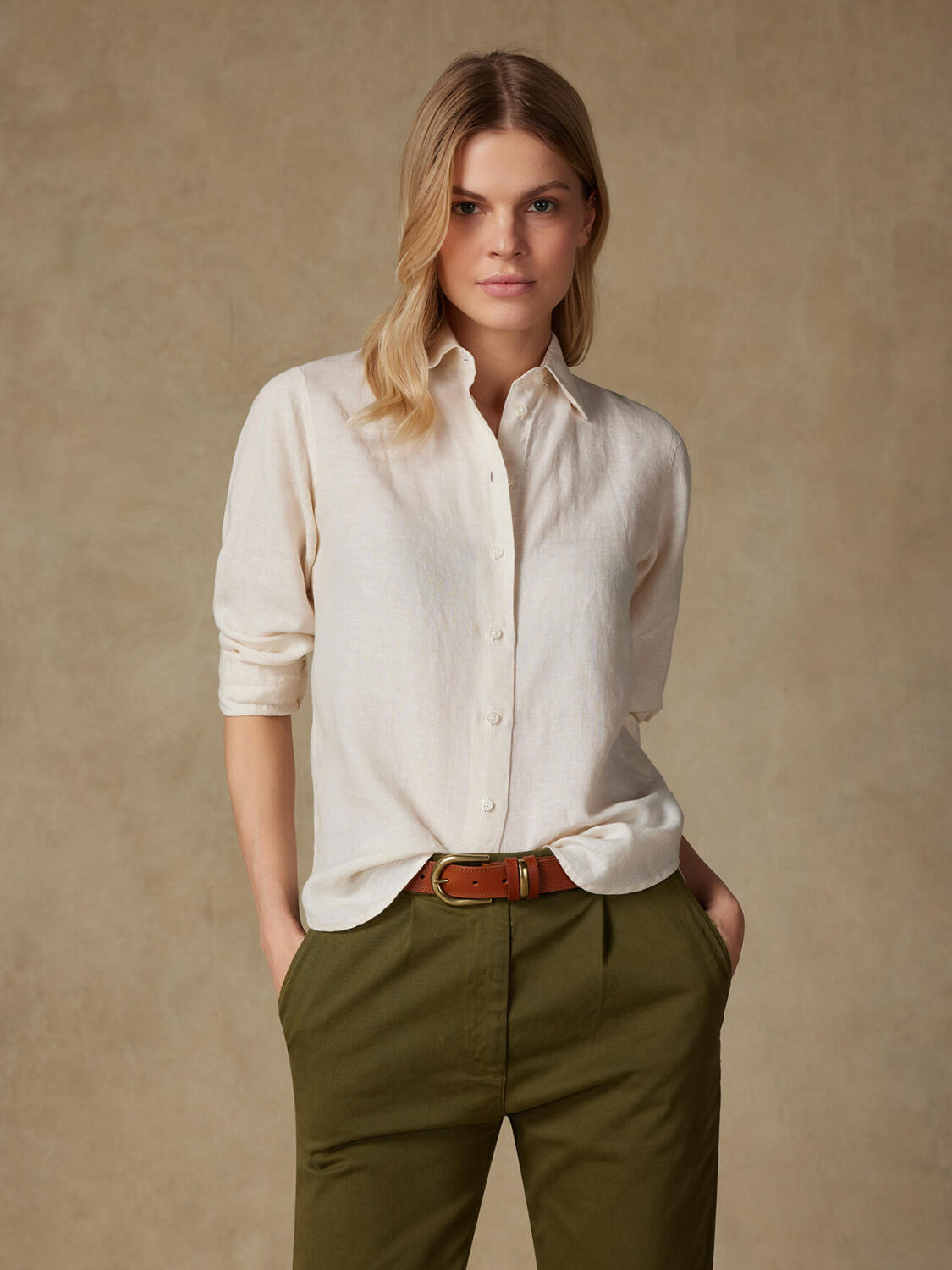 Albane camicia in lino a righe sabbia