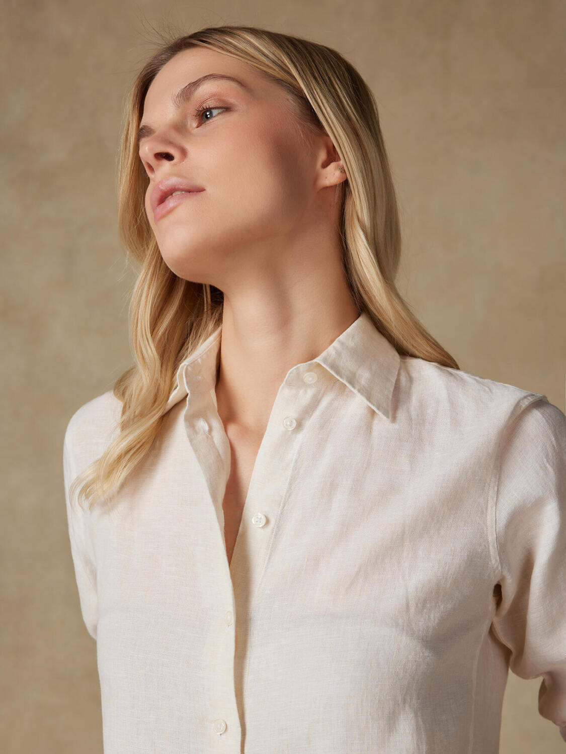 Albane camicia in lino a righe sabbia