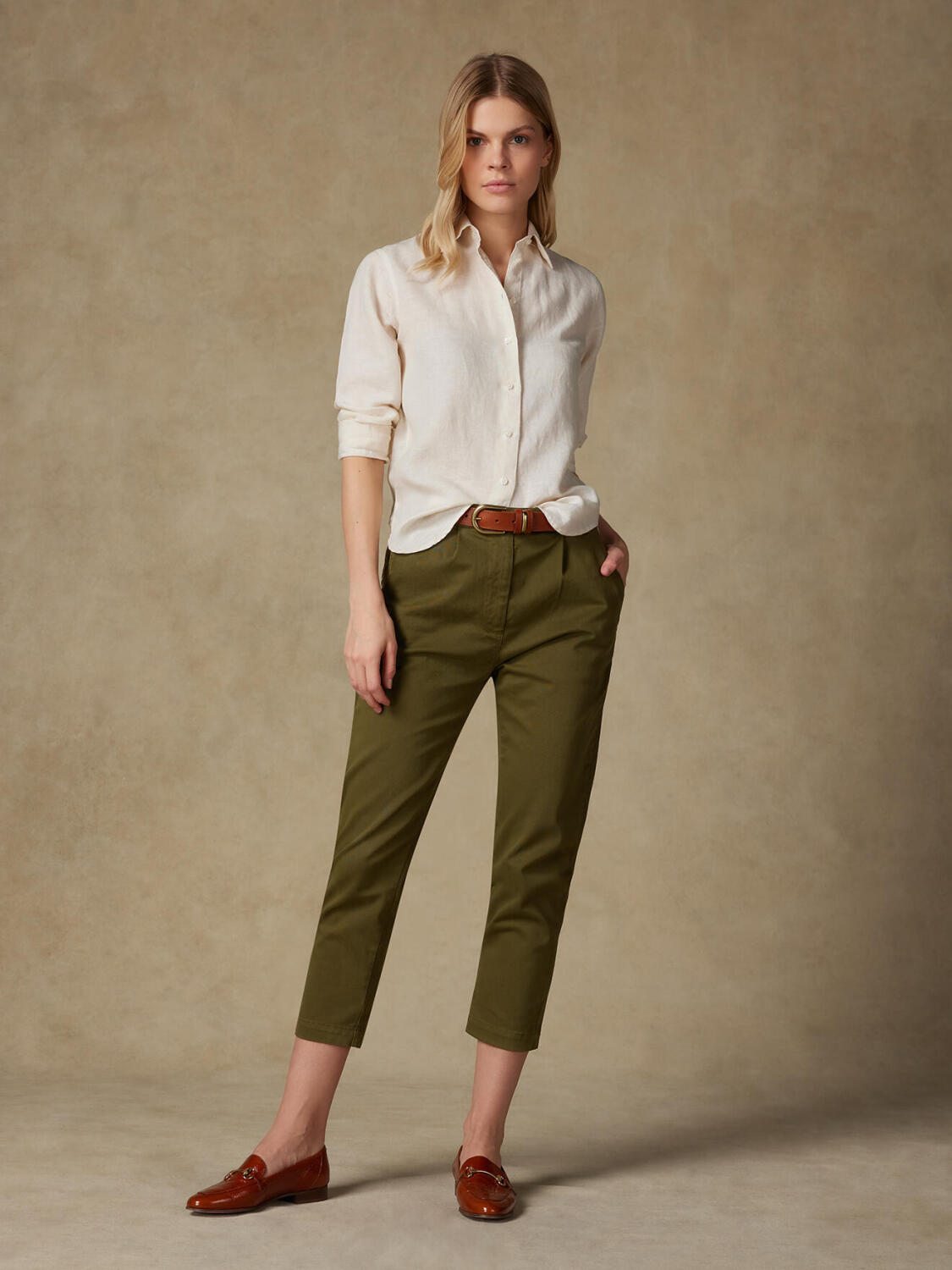 Albane camicia in lino a righe sabbia