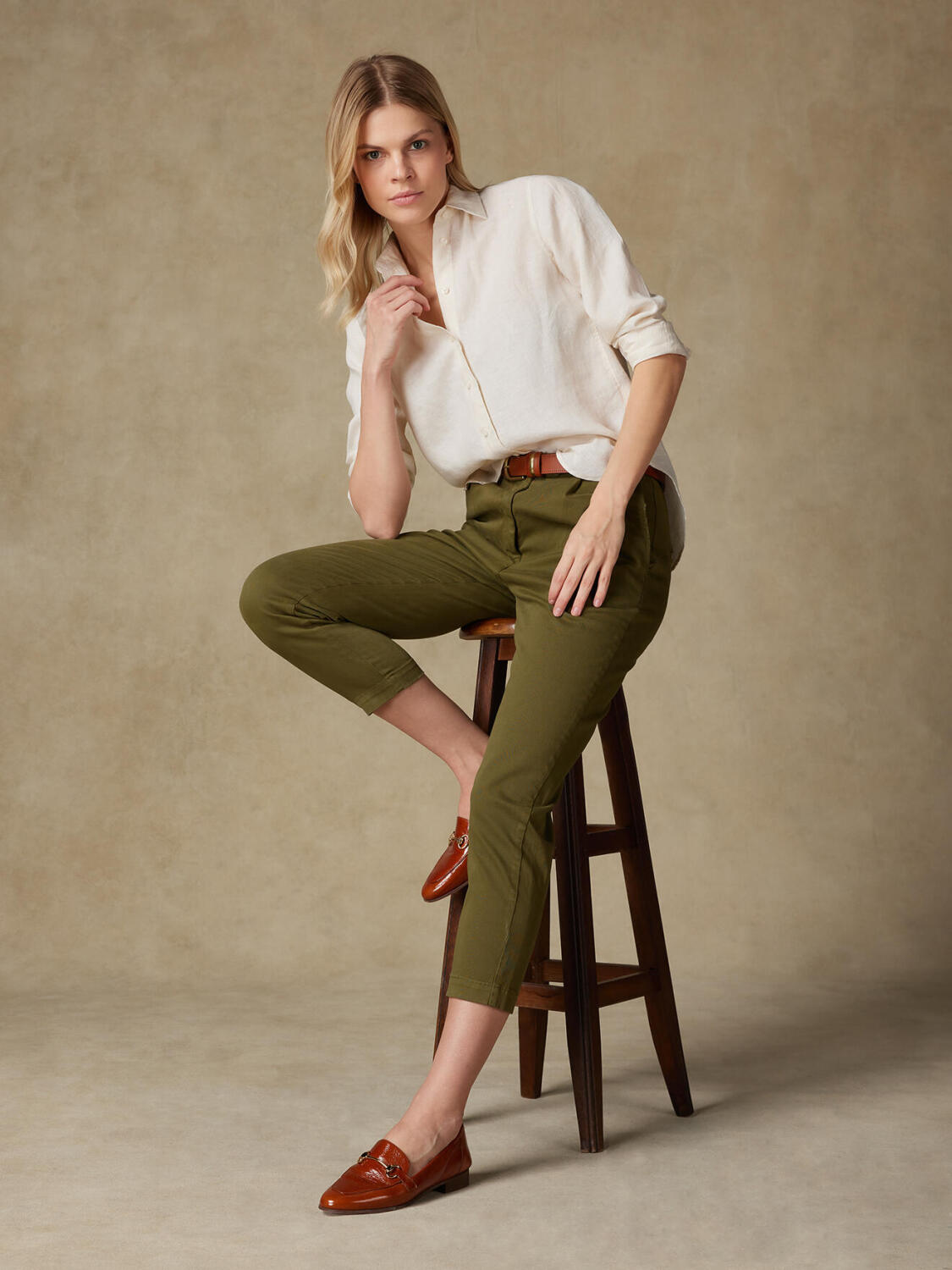 Albane camicia in lino a righe sabbia