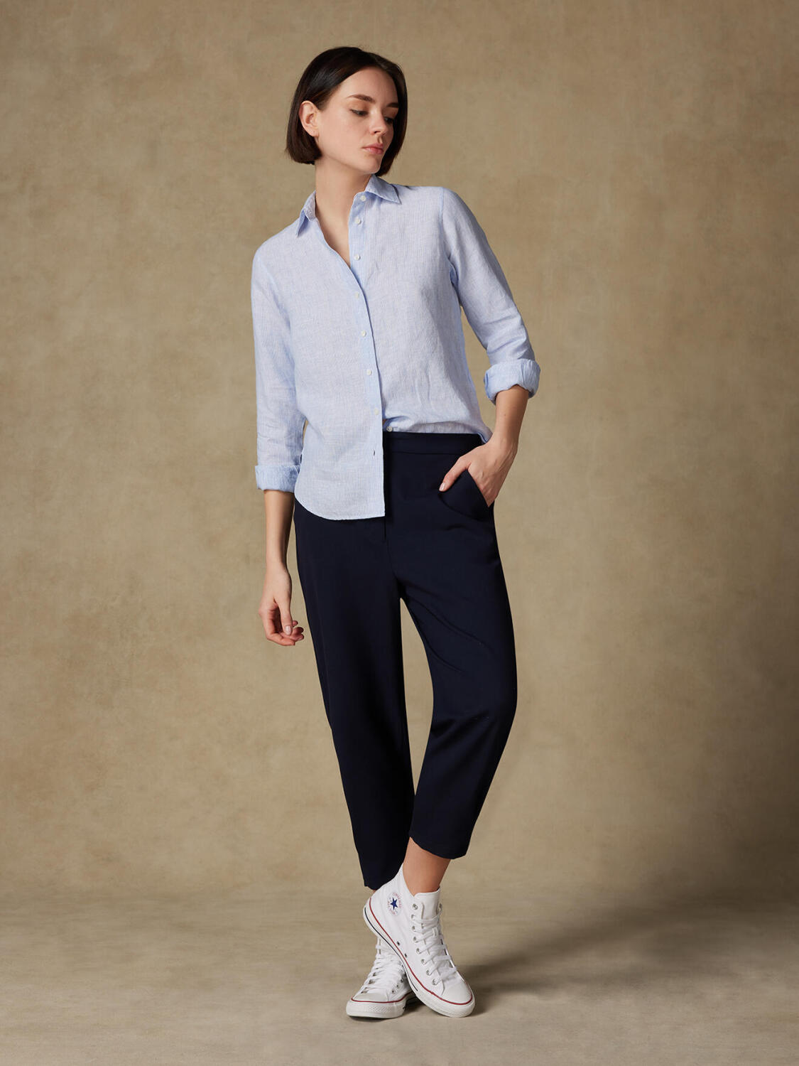 Albane camisa de lino rayas cielo