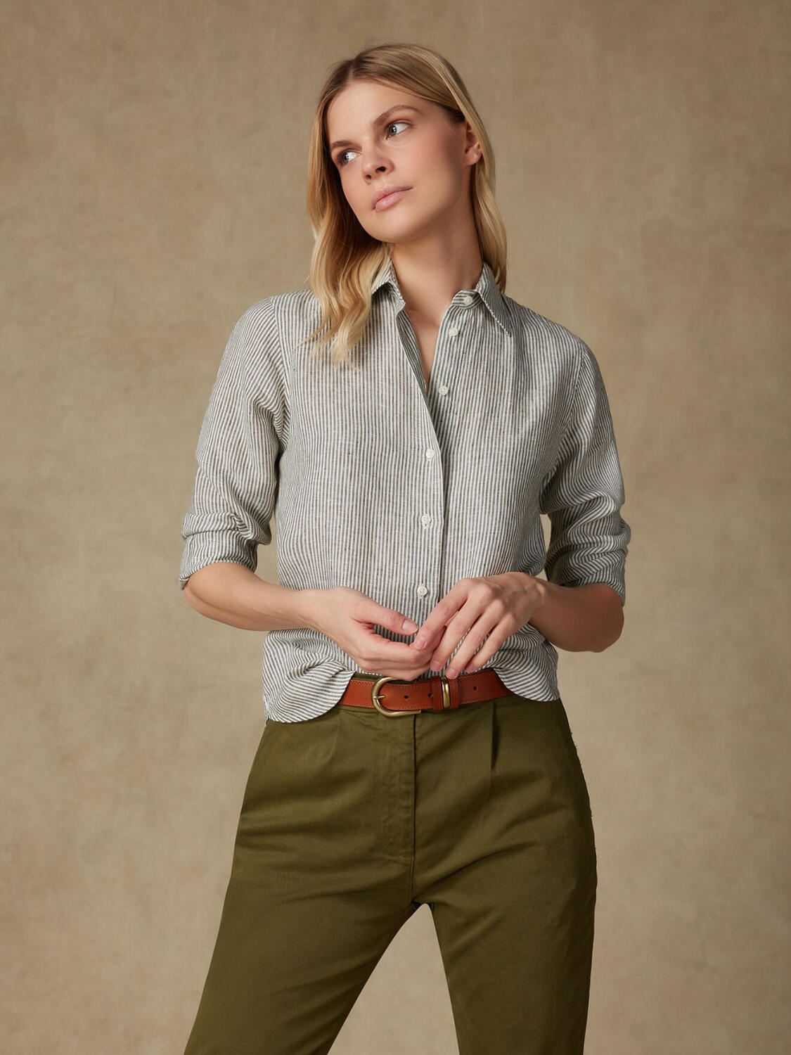 Chemise Albane en lin à rayures kaki