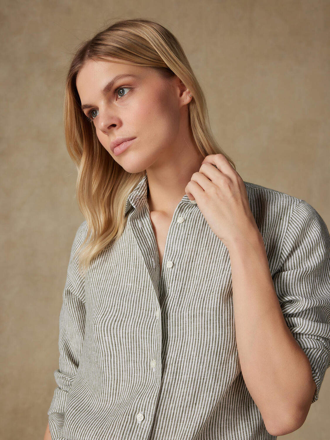 Chemise Albane en lin à rayures kaki