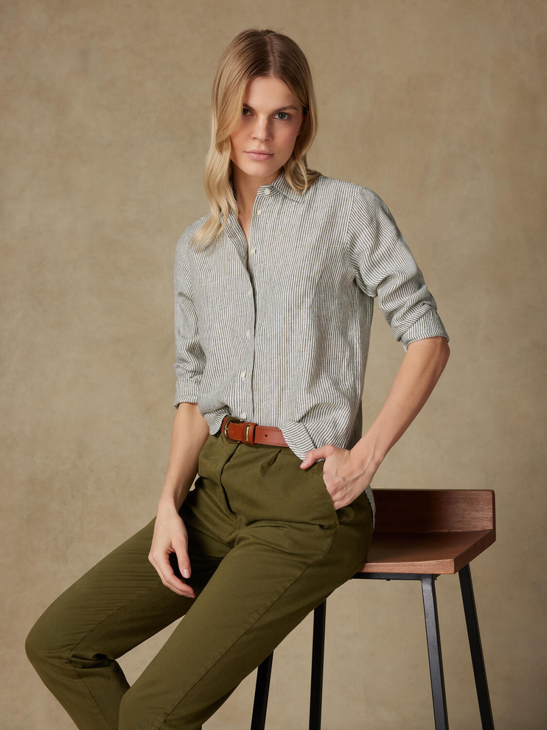 Chemise Albane en lin à rayures kaki