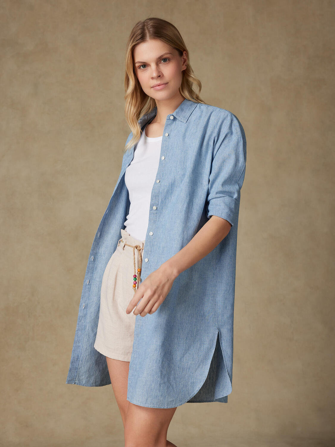 Coby camicia in lino a righe celesti