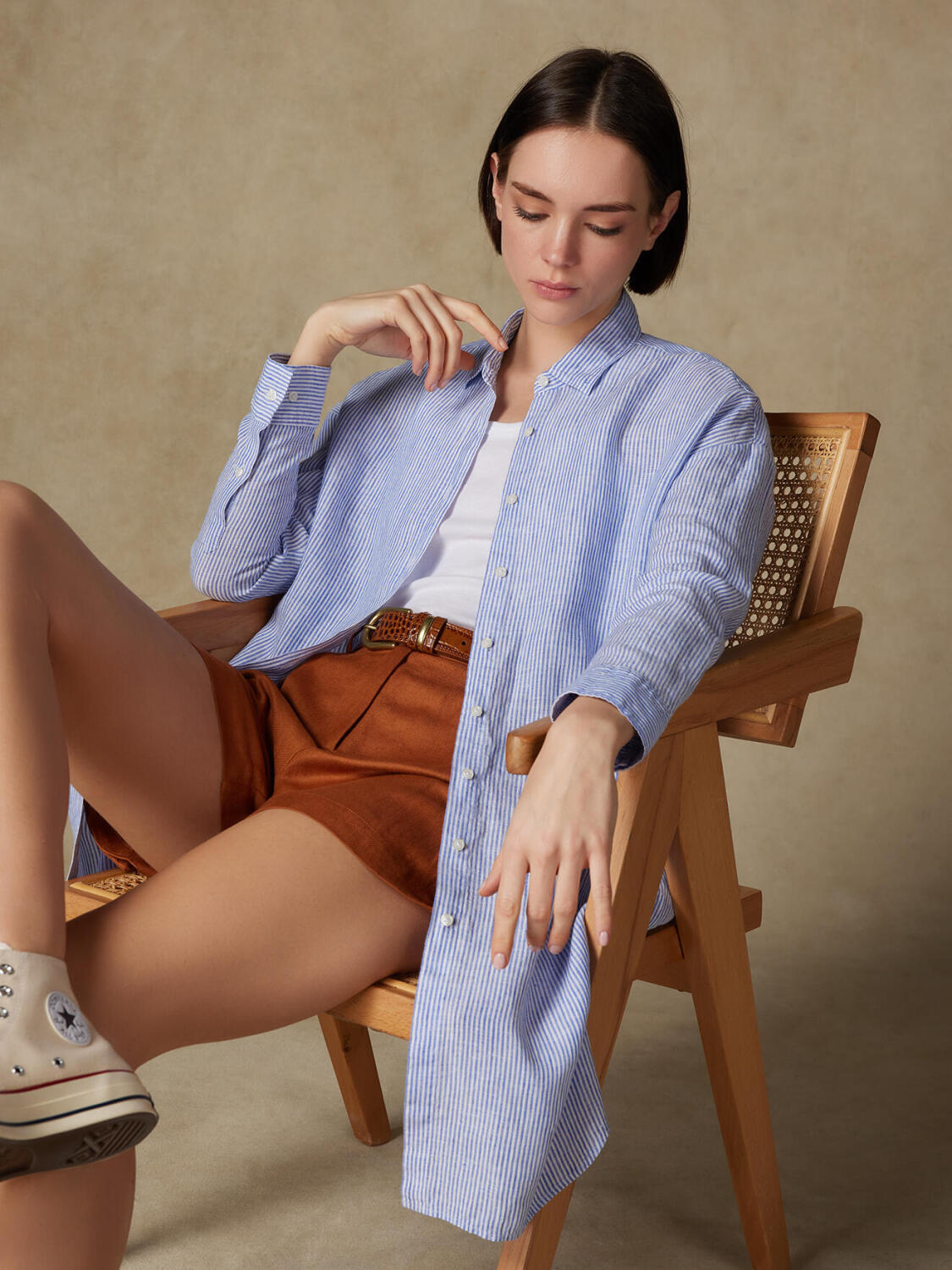 Coby camicia in lino blu a righe