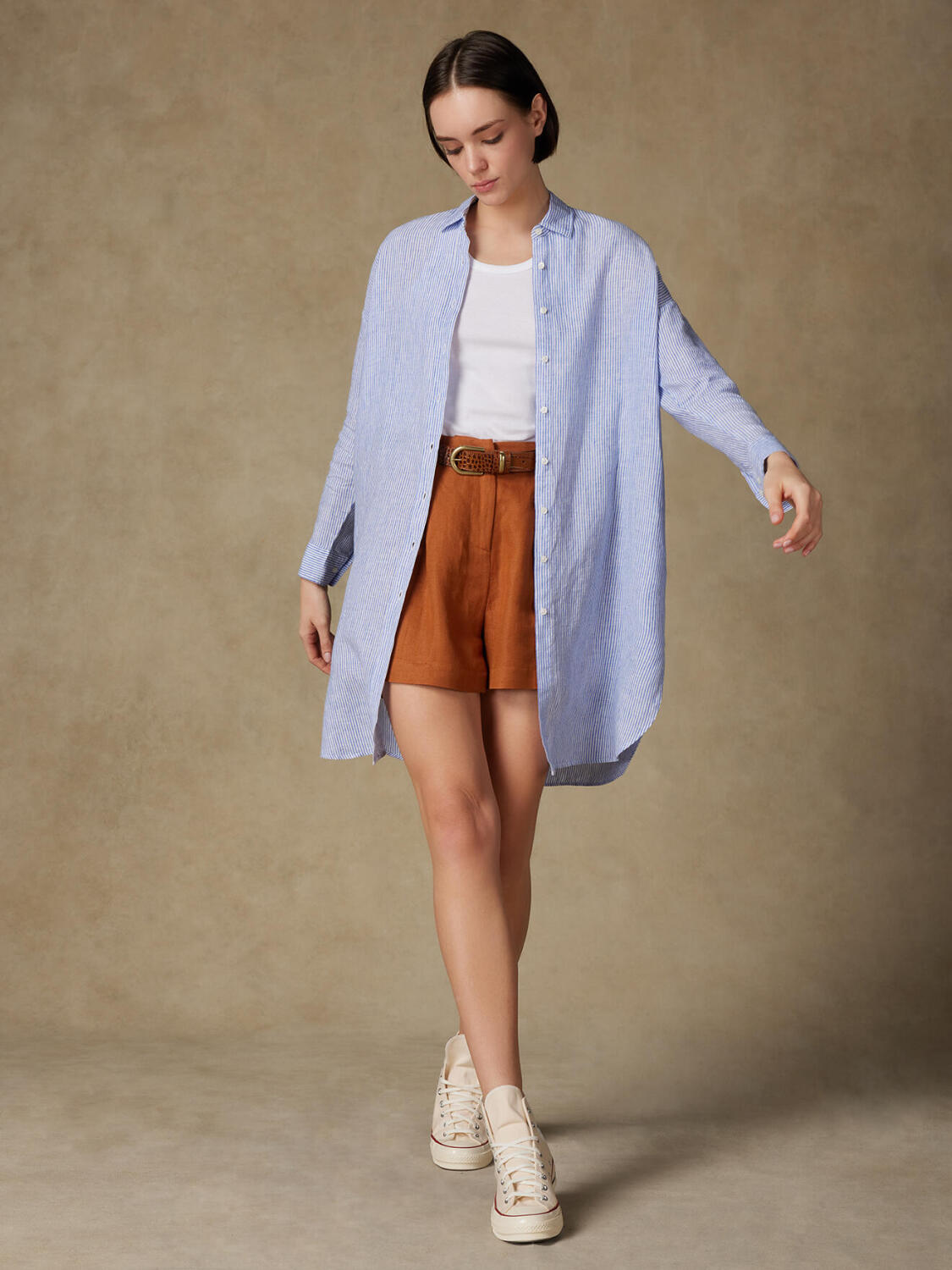 Coby camicia in lino blu a righe