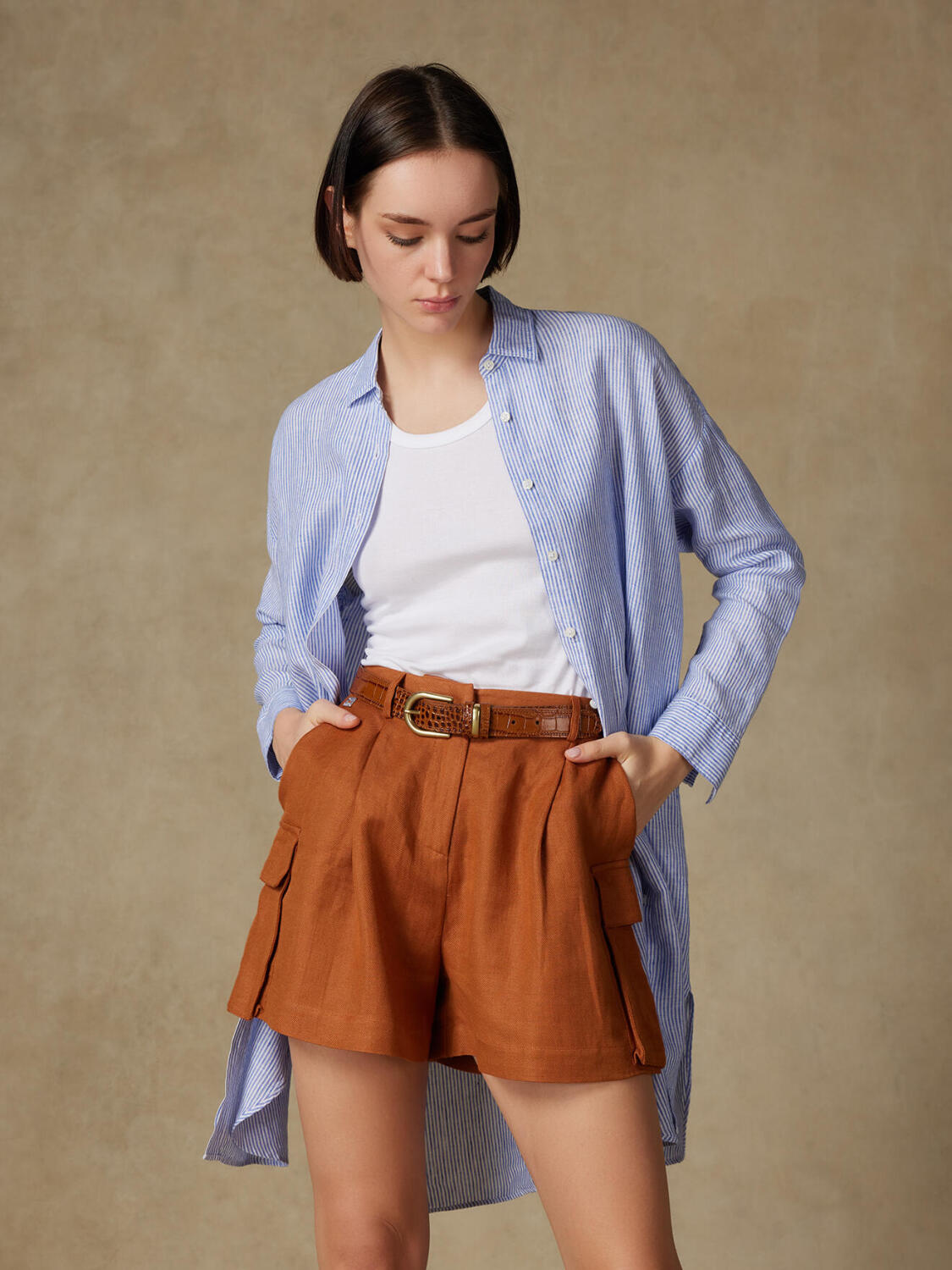 Coby camicia in lino blu a righe