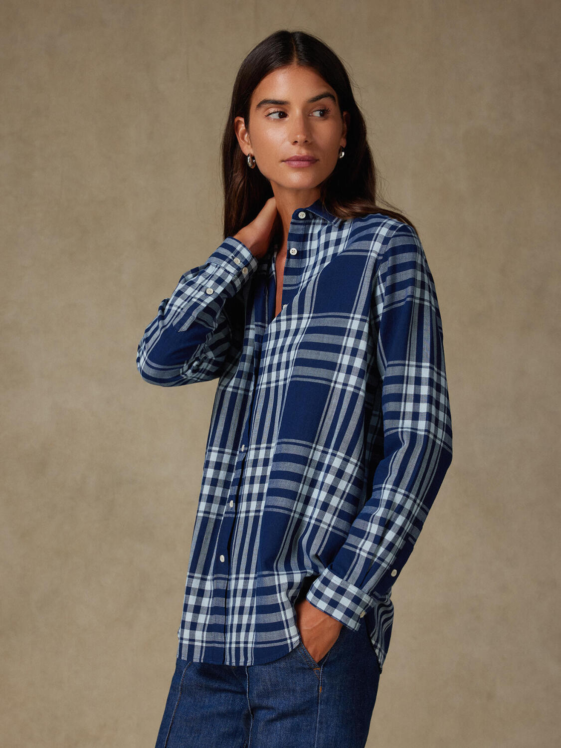 Camisa Justine Oversize Indigo Tartan