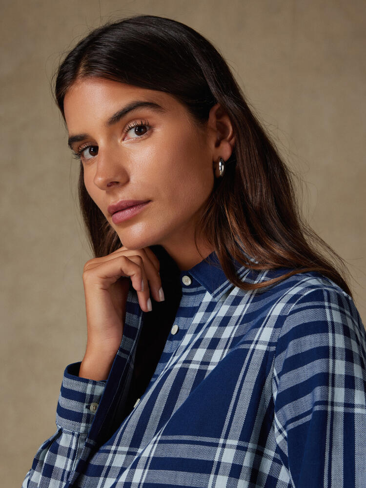 Justine oversize shirt indigo ruit