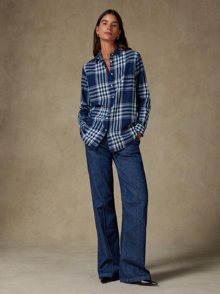 Justine camicia oversize in tartan indaco