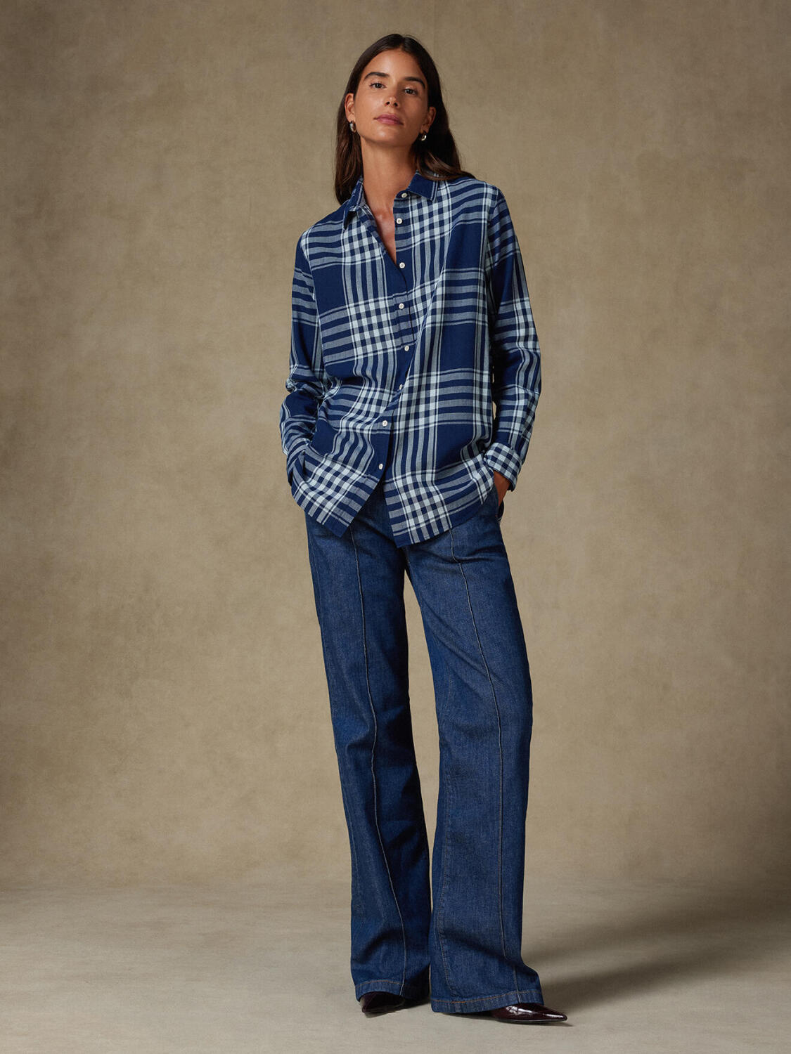 Camisa Justine Oversize Indigo Tartan