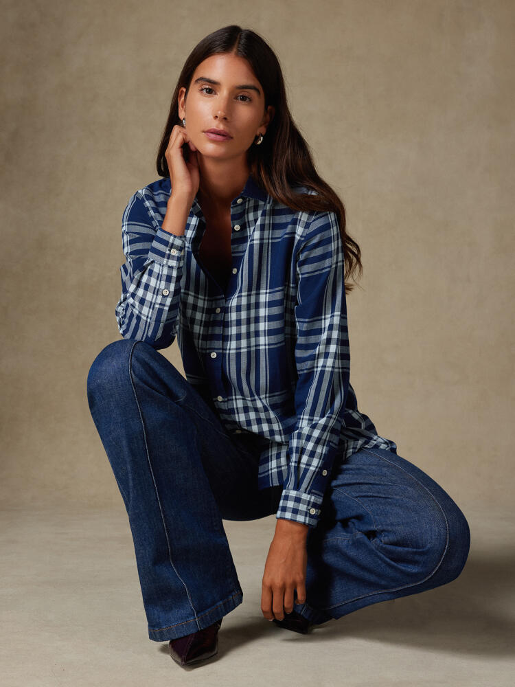 Justine camicia oversize in tartan indaco