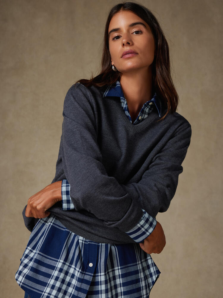 Justine camicia oversize in tartan indaco