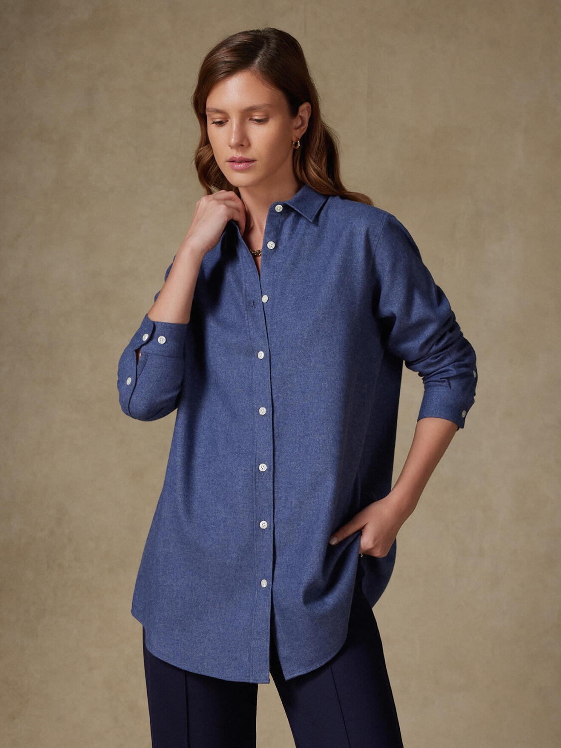 Justine camicia oversize in flanella blu