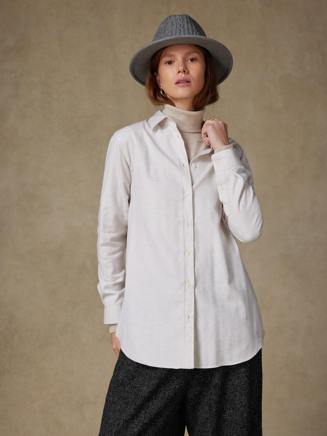 Justine camicia oversize in flanella sabbia