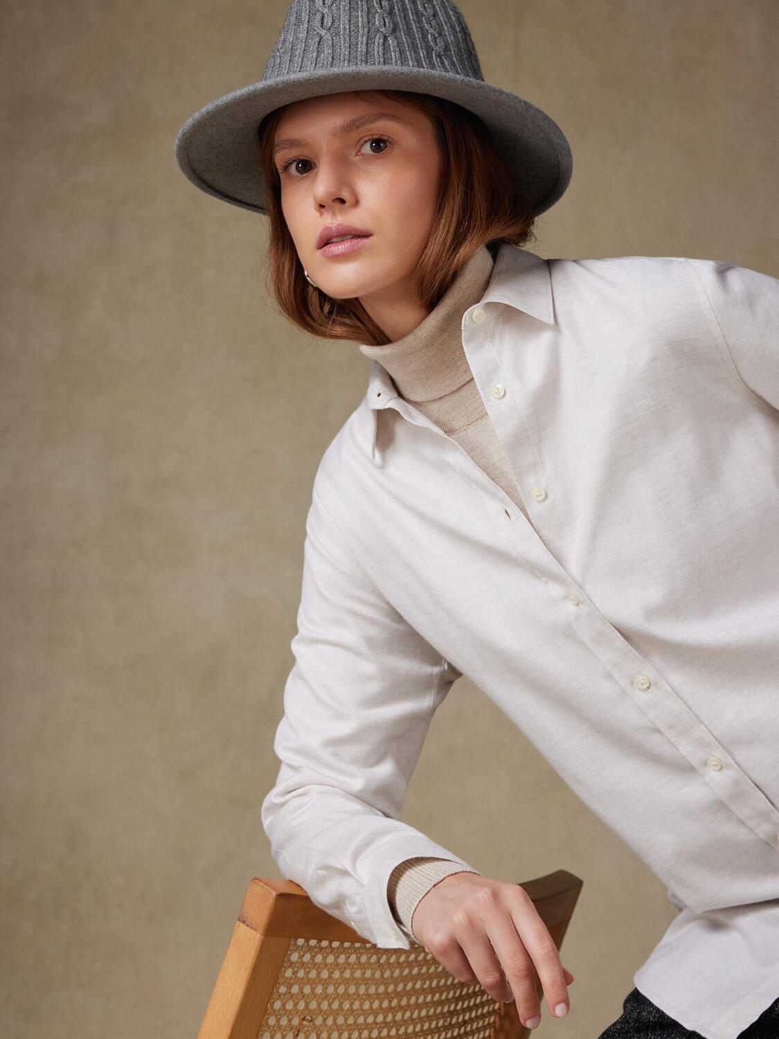 Justine camicia oversize in flanella sabbia