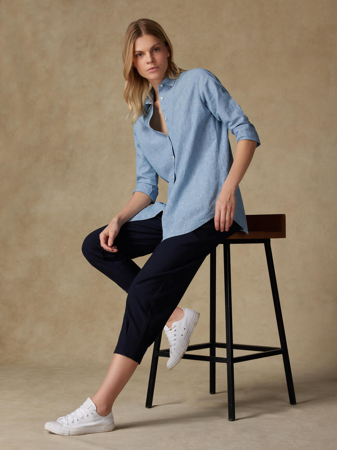 Justine Leinenhemd mit himmelblauen Streifen