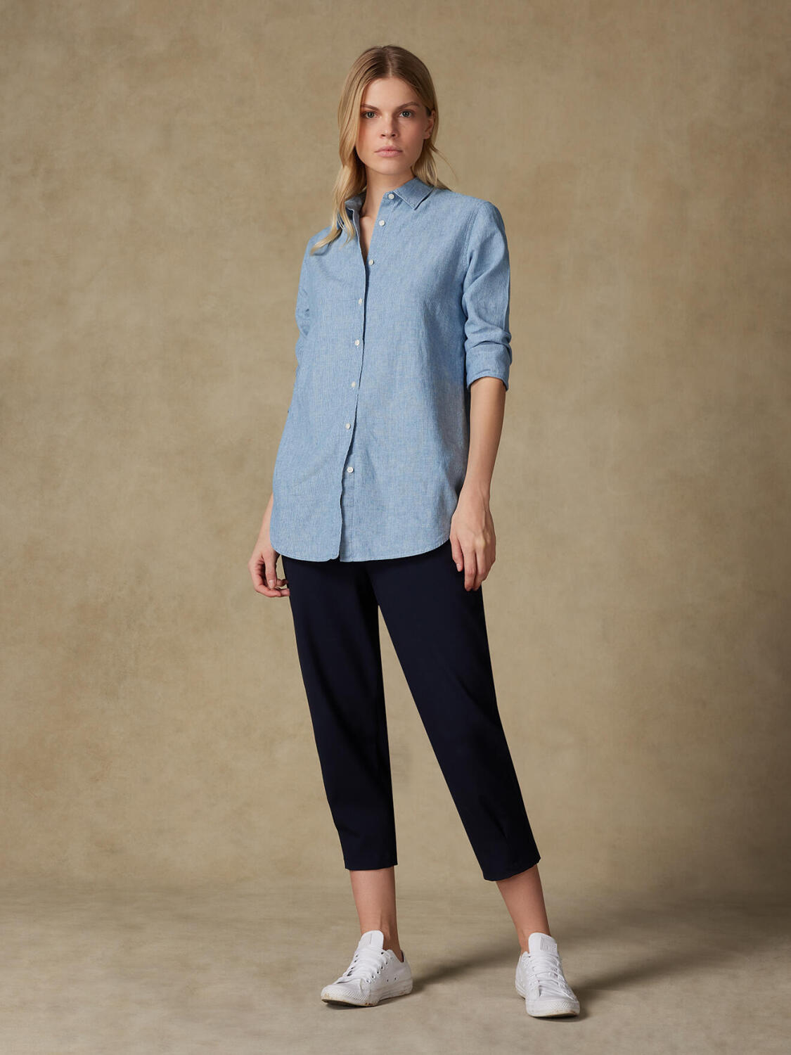 Justine Leinenhemd mit himmelblauen Streifen