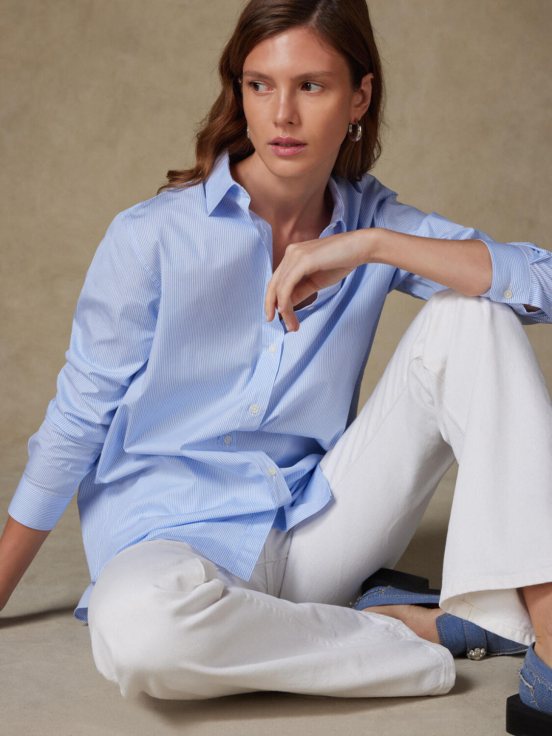 Justine camicia oversize a righe celesti