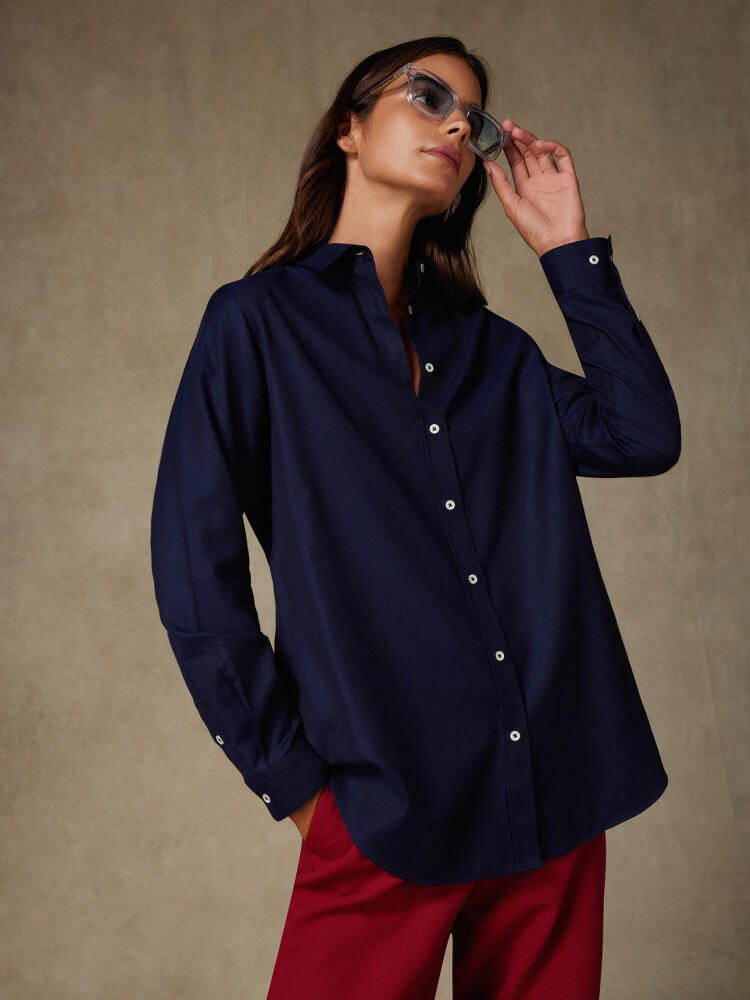 Chemise Justine oversize en flanelle marine